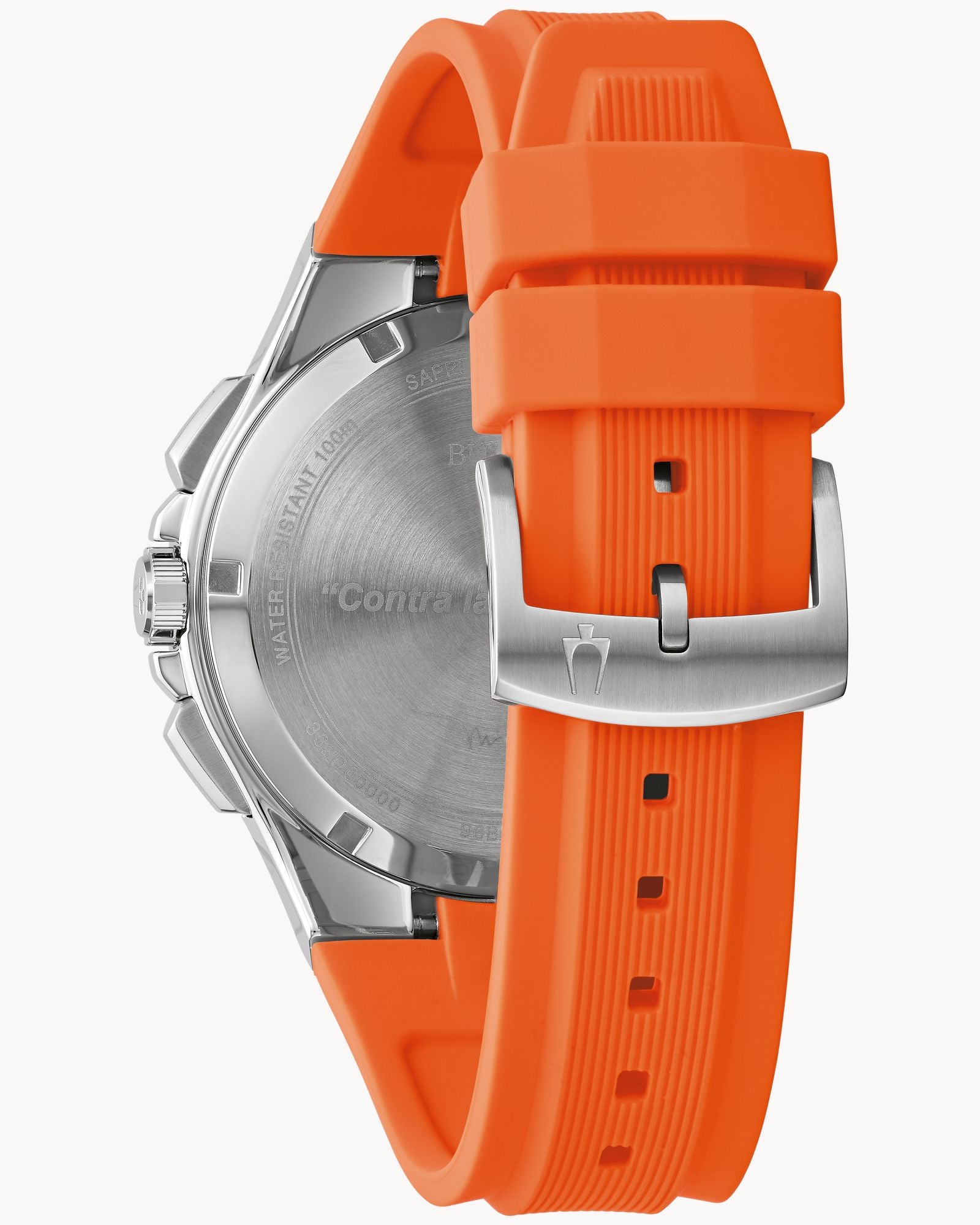 Reloj Bulova Marc Anthony Maquina 96B407 Hombre Cronógrafo Acero Esfera Azul Correa Silicona Naranja