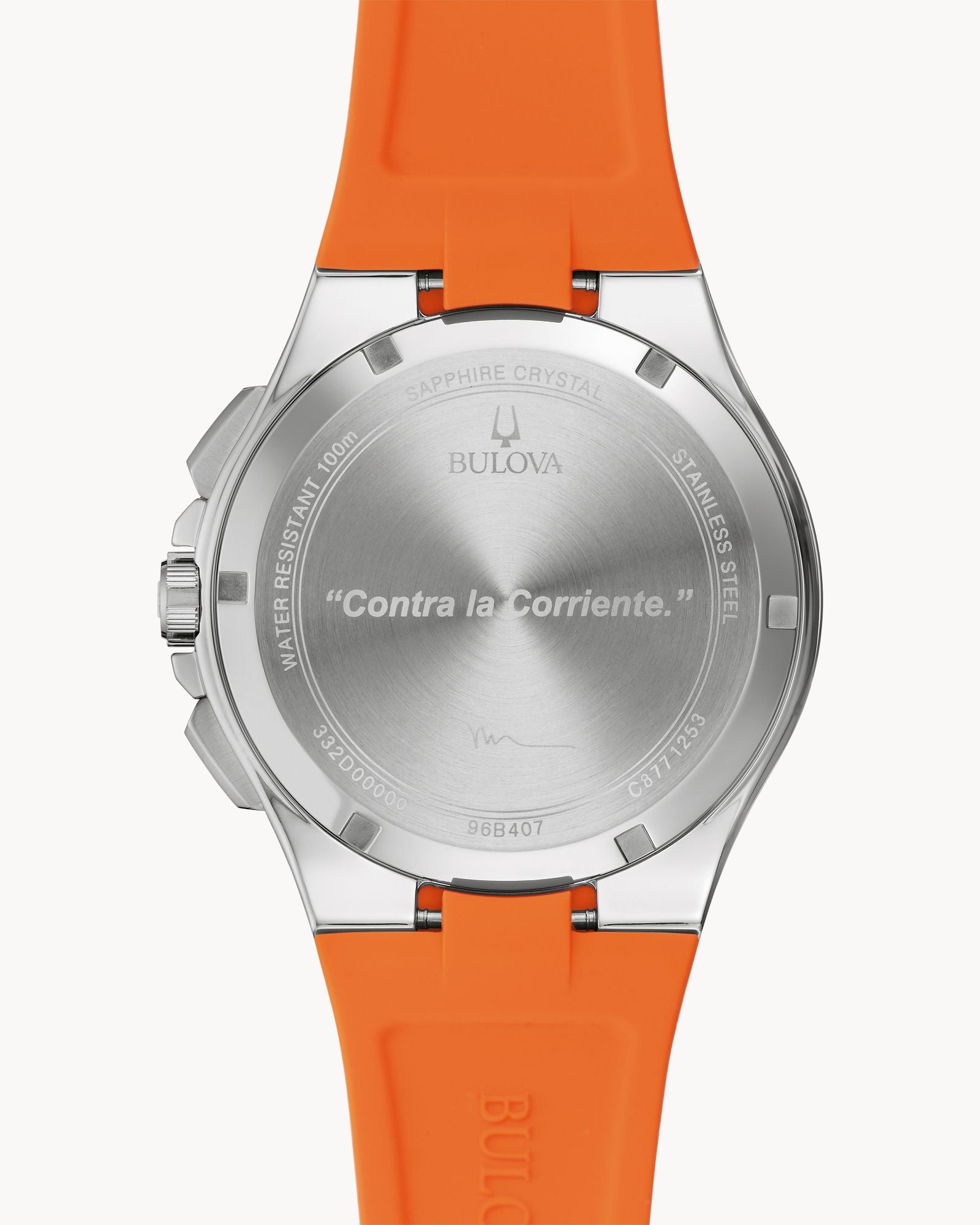 Reloj Bulova Marc Anthony Maquina 96B407 Hombre Cronógrafo Acero Esfera Azul Correa Silicona Naranja