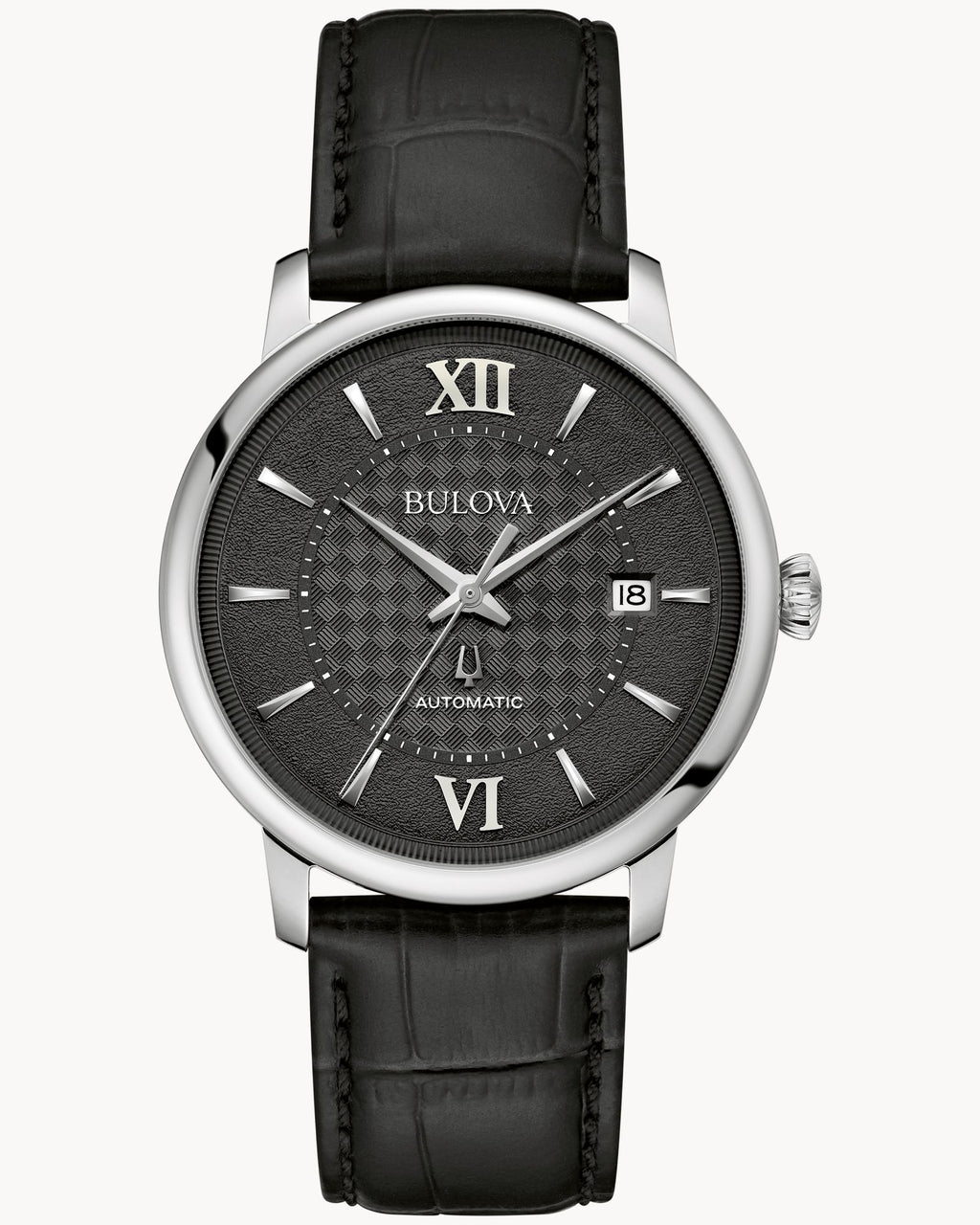 Reloj Bulova Classic Hudson 96B441 Hombre Automático Acero Inoxidable Esfera Negra Correa Cuero Negro