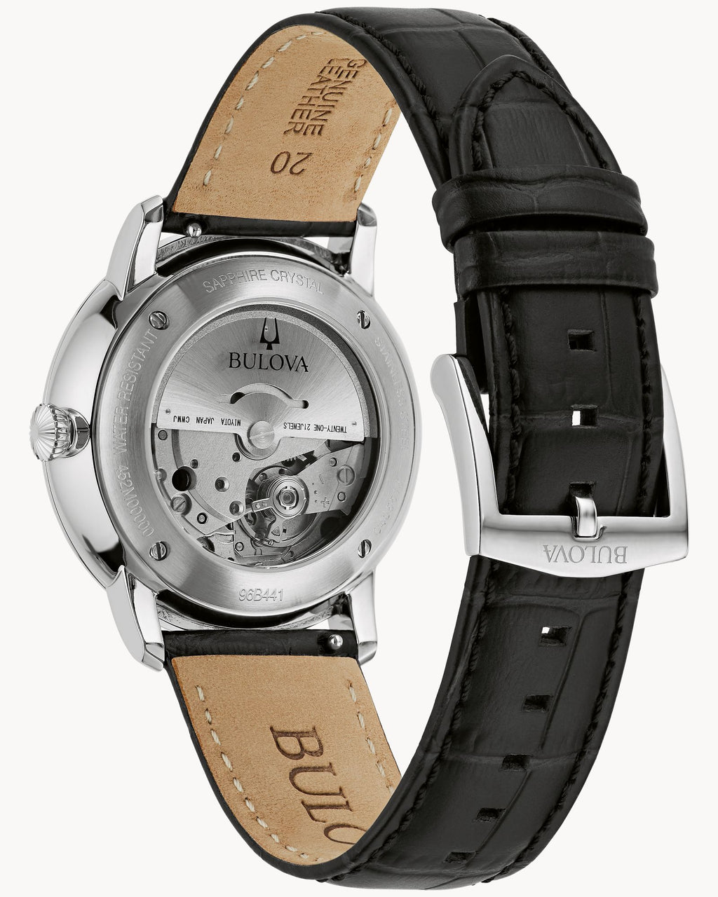 Reloj Bulova Classic Hudson 96B441 Hombre Automático Acero Inoxidable Esfera Negra Correa Cuero Negro
