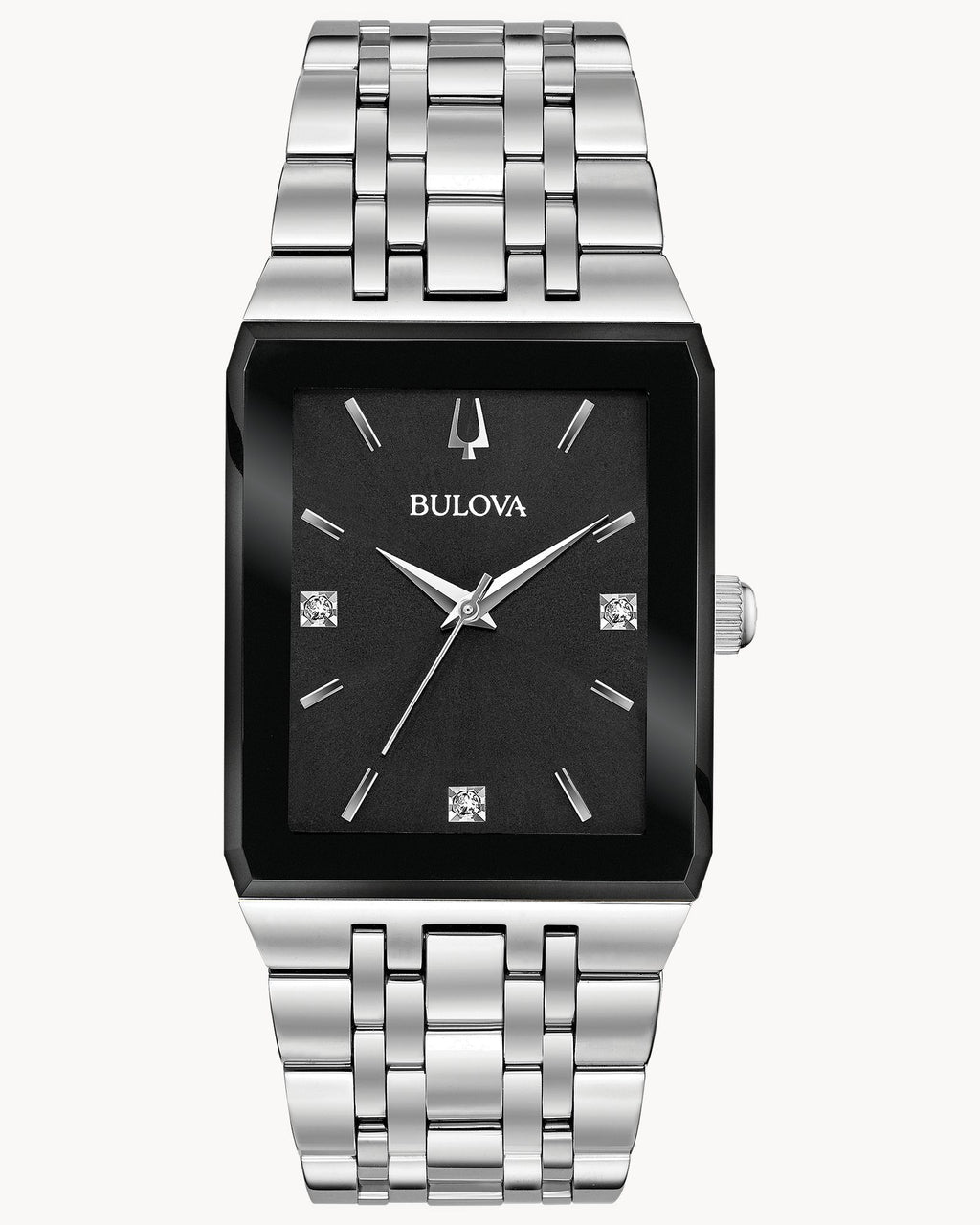 Reloj Bulova Quadra 96D145 Rectangular Acero Negro con Diamantes