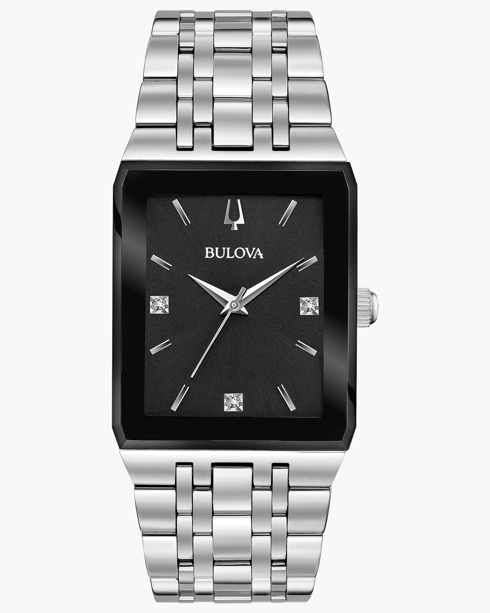Reloj Bulova Quadra 96D145 Rectangular Acero Negro con Diamantes