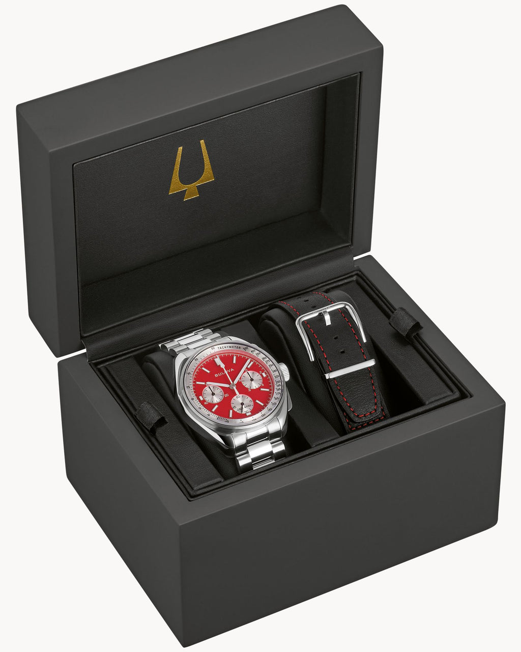 Reloj Bulova Precisionist Chronograph  Lunar Pilot 96K115 Hombre Acero Inoxidable Esfera Roja Cronógrafo 262 kHz Set con Correa Cuero