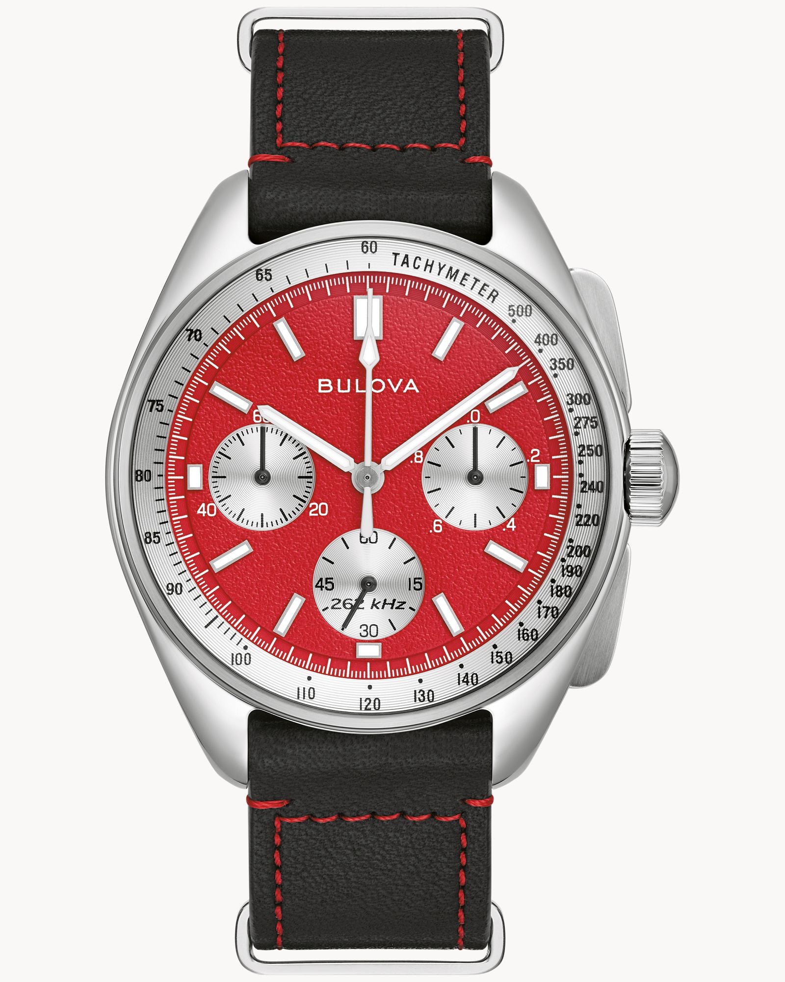 Reloj Bulova Precisionist Chronograph  Lunar Pilot 96K115 Hombre Acero Inoxidable Esfera Roja Cronógrafo 262 kHz Set con Correa Cuero