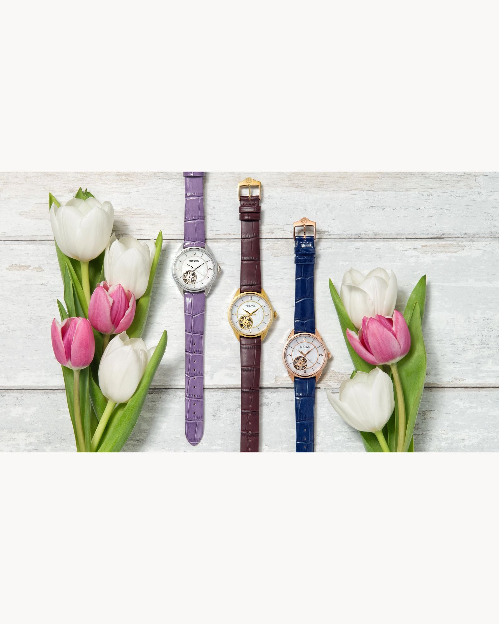 Reloj Bulova Sutton 97L180 Mujer Automático Open Heart Acero Rose Gold Correa Cuero Azul