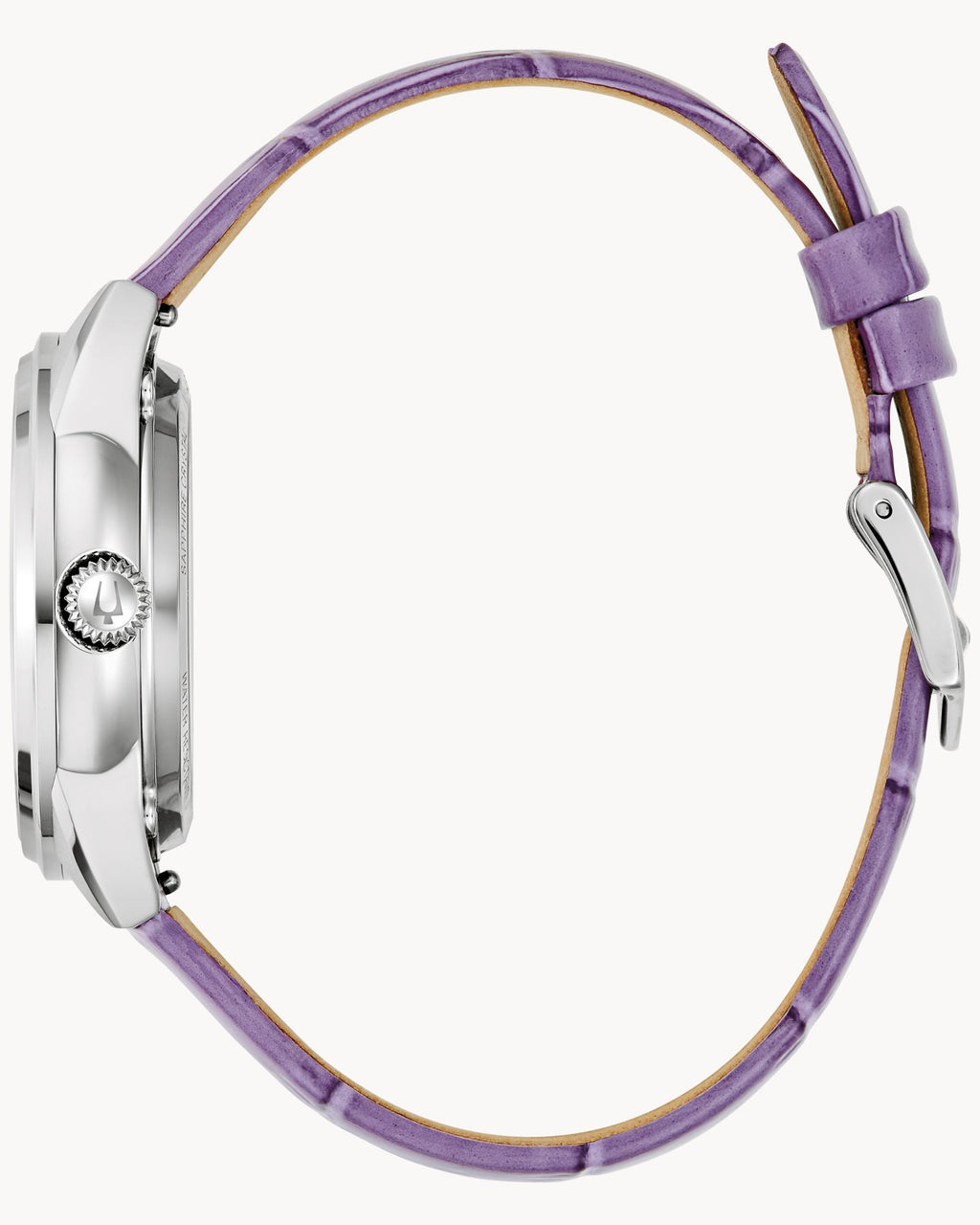 Reloj Bulova Sutton Classic 96L339 Mujer Automático Open Heart Acero Inoxidable Esfera Nácar Correa Cuero Violeta