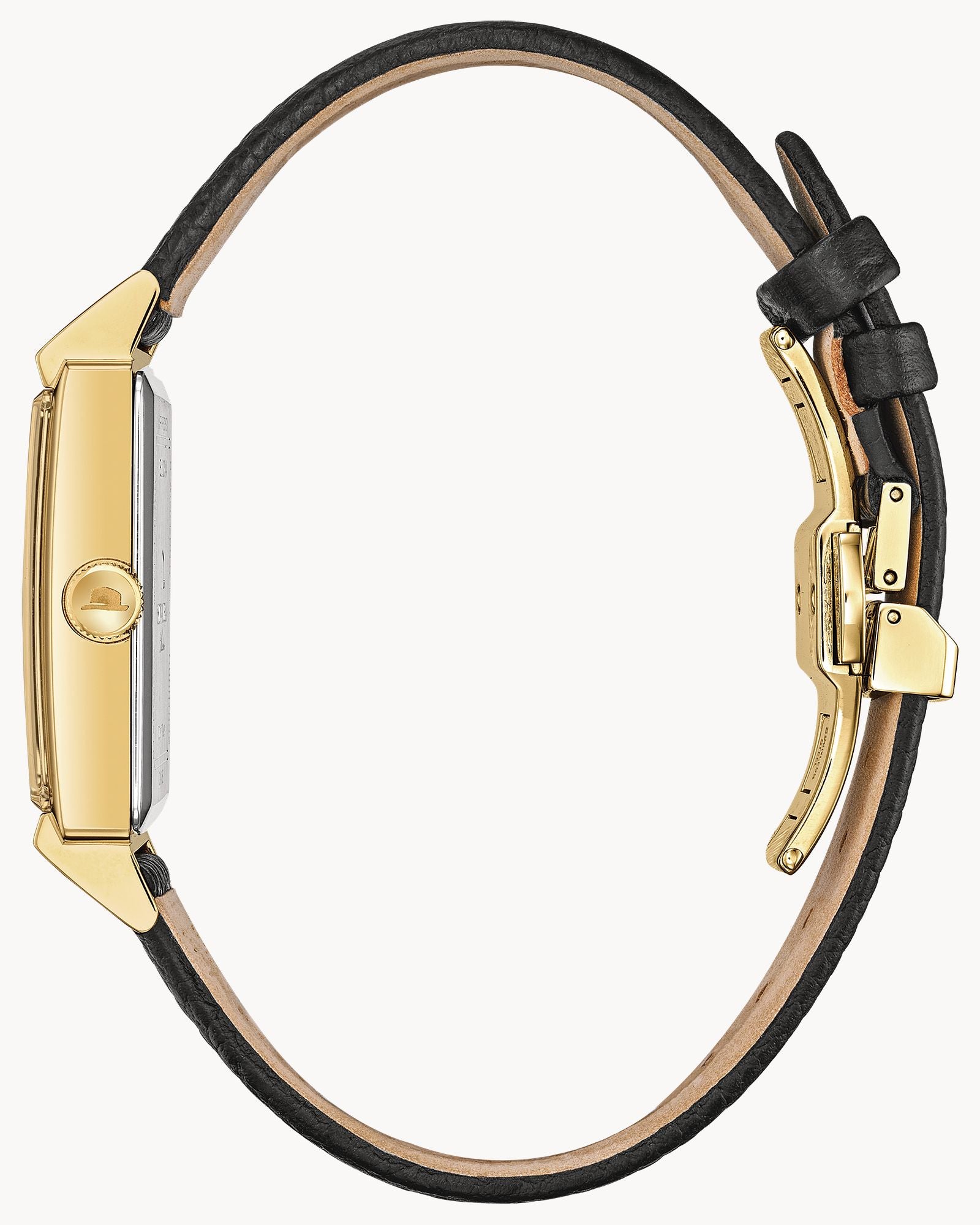 Reloj Bulova Frank Sinatra My Way 97A158 Hombre Acero Dorado Esfera Plateada Correa Cuero Negro
