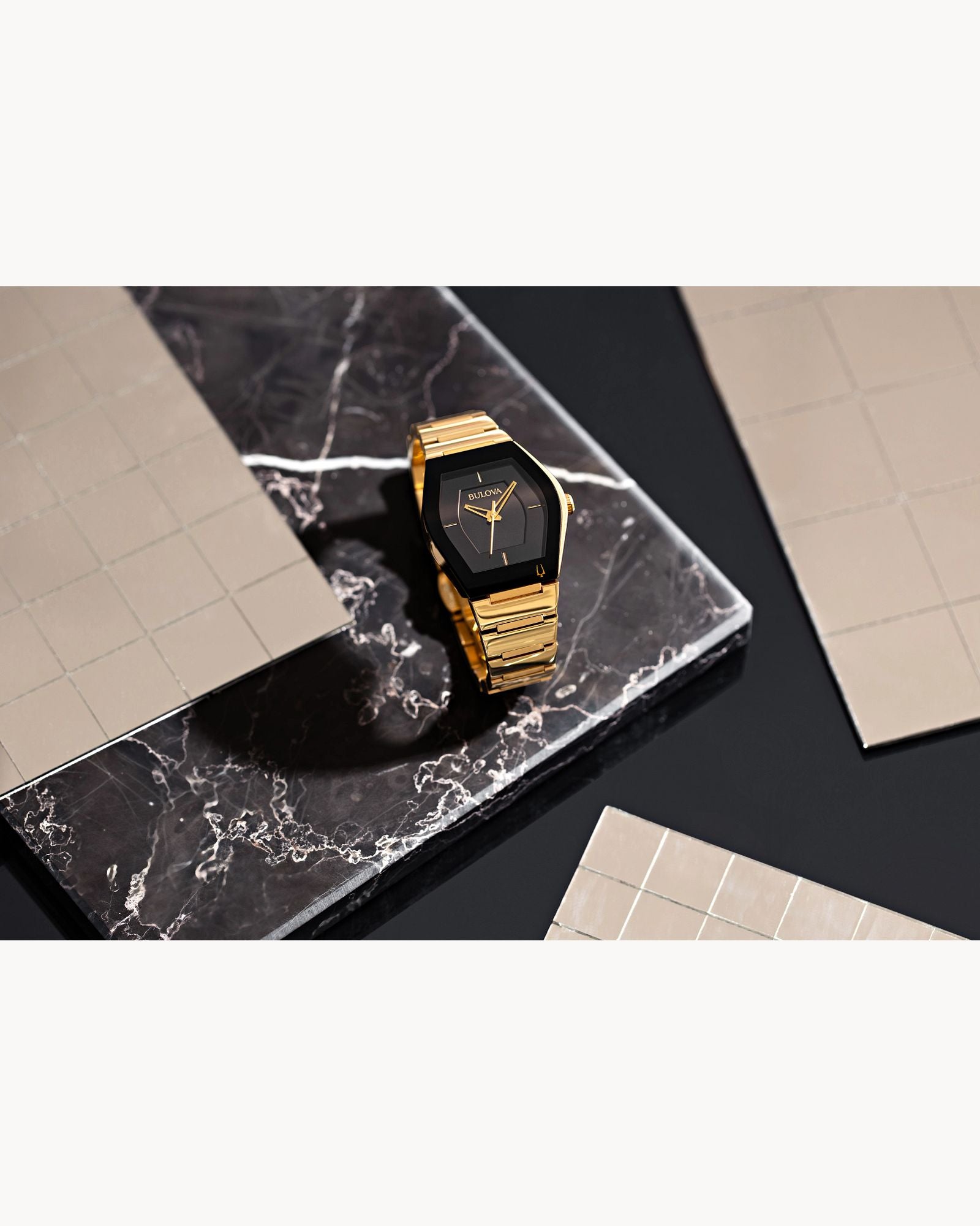 Reloj Bulova Gemini 97A164 Hombre Acero Inoxidable Dorado Esfera Negra