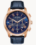Reloj Bulova Wilton 97B170 Hombre Cronógrafo Acero Oro Rosa Esfera Azul Correa Cuero