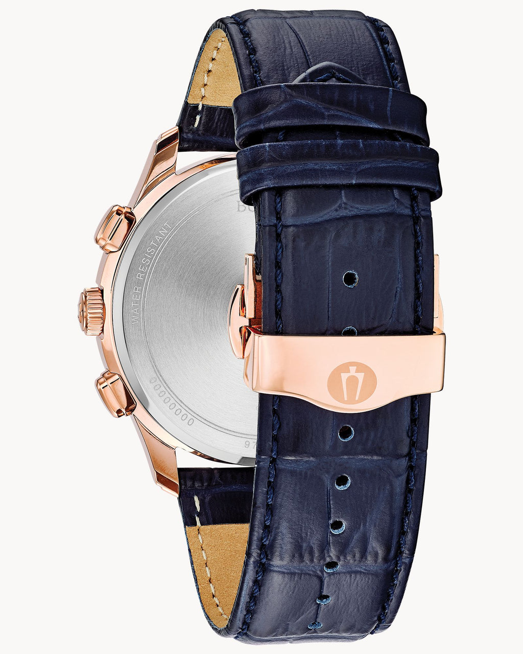 Reloj Bulova Wilton 97B170 Hombre Cronógrafo Acero Oro Rosa Esfera Azul Correa Cuero