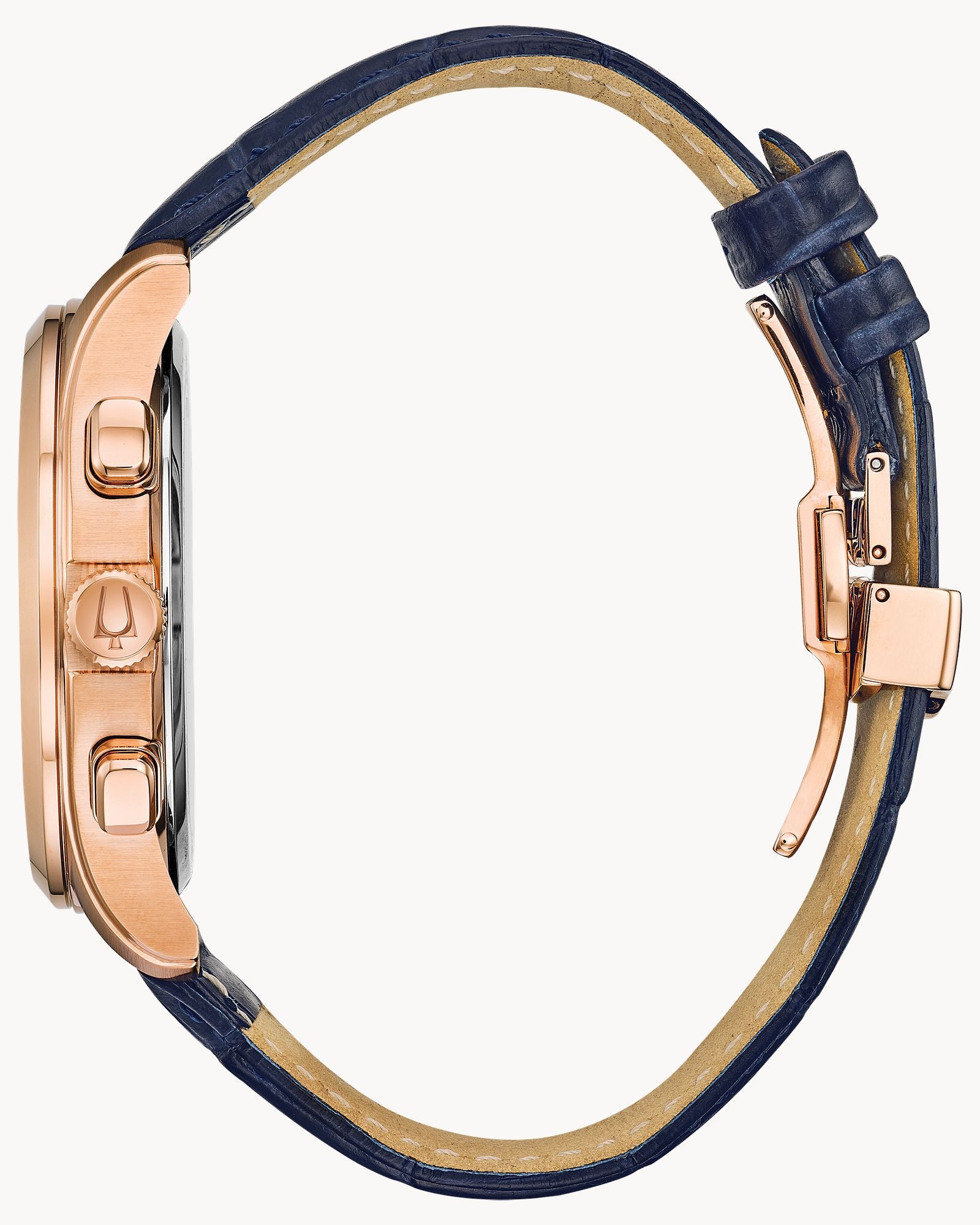 Reloj Bulova Wilton 97B170 Hombre Cronógrafo Acero Oro Rosa Esfera Azul Correa Cuero