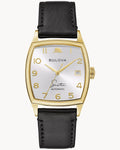 Reloj Bulova Frank Sinatra Young At Heart 97B197 Hombre Automático Acero Dorado Esfera Plateada Correa Cuero Negro