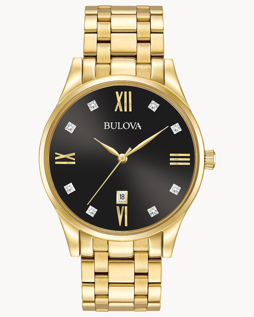 Reloj Bulova Classic 97D108 Hombre Acero Inoxidable Dorado Esfera Negra con Cristales