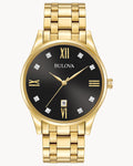 Reloj Bulova Classic 97D108 Hombre Acero Inoxidable Dorado Esfera Negra con Cristales