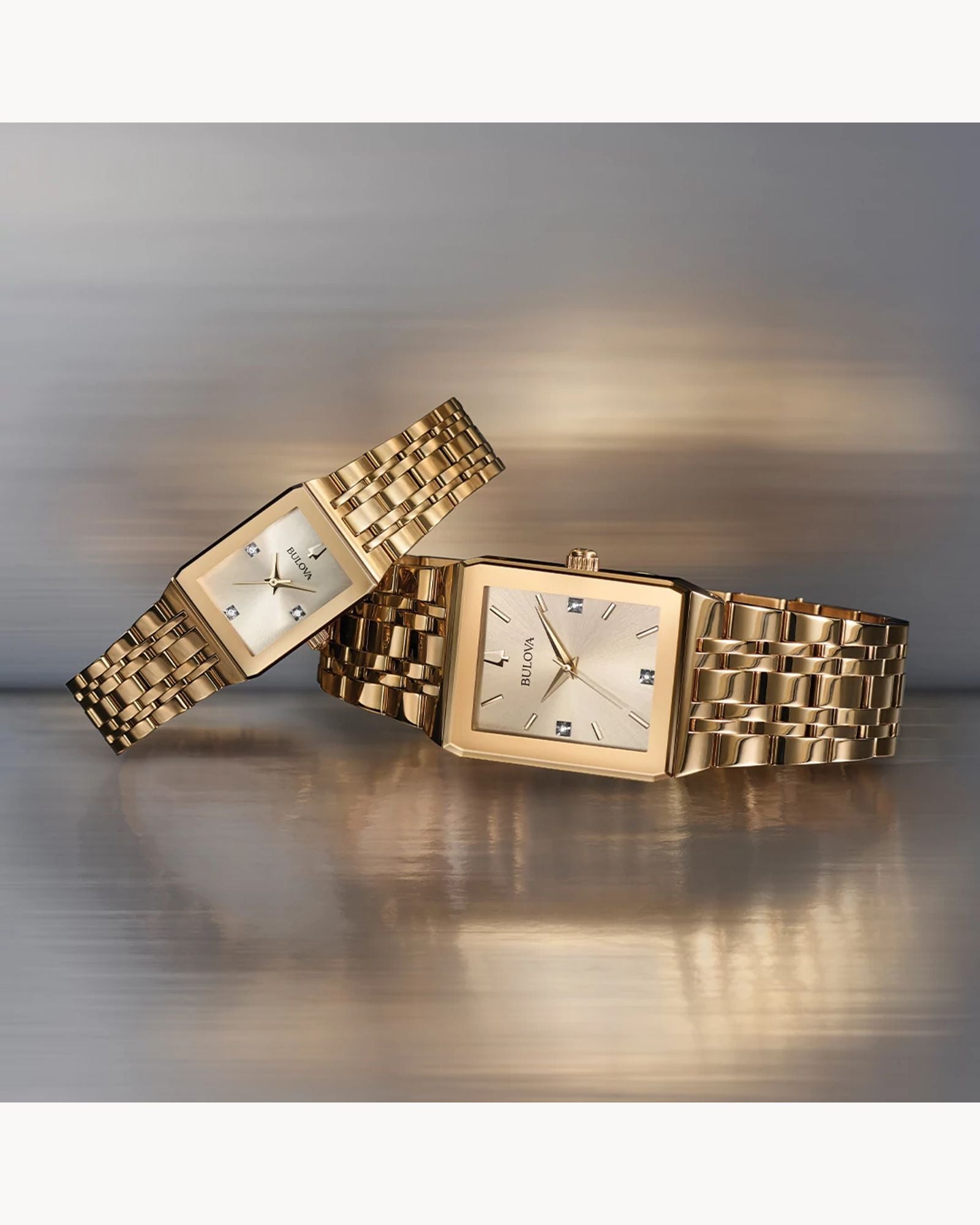 Reloj Bulova Quadra 97D120 Hombre Dorado Esfera Champagne Rectangular