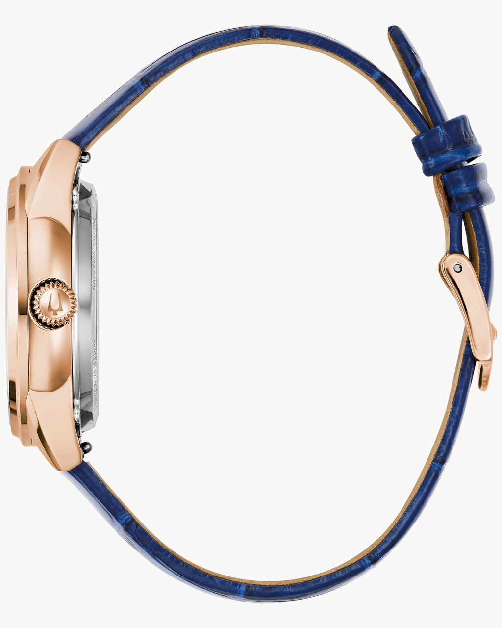 Reloj Bulova Sutton 97L180 Mujer Automático Open Heart Acero Rose Gold Correa Cuero Azul
