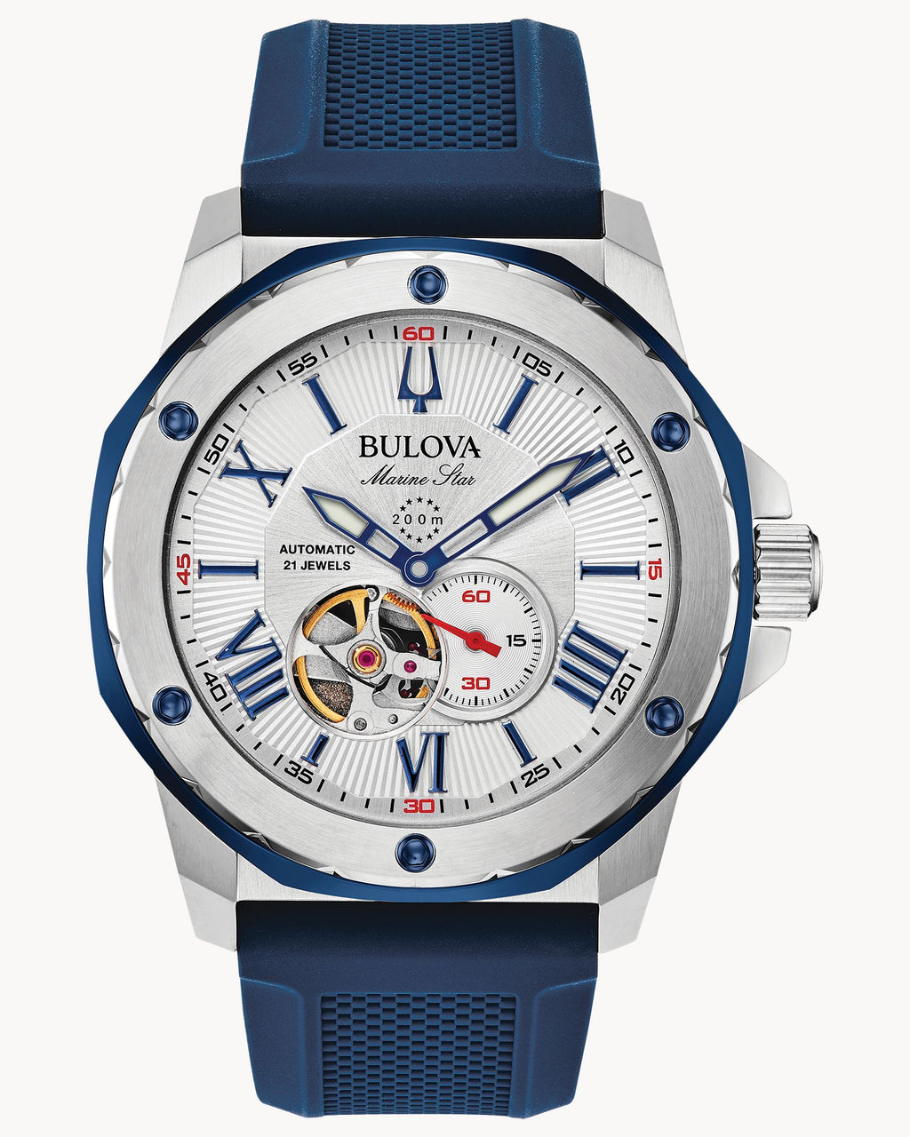 Reloj Bulova Marine Star 98A225 Automático Hombre Correa Azul Esfera Plateada