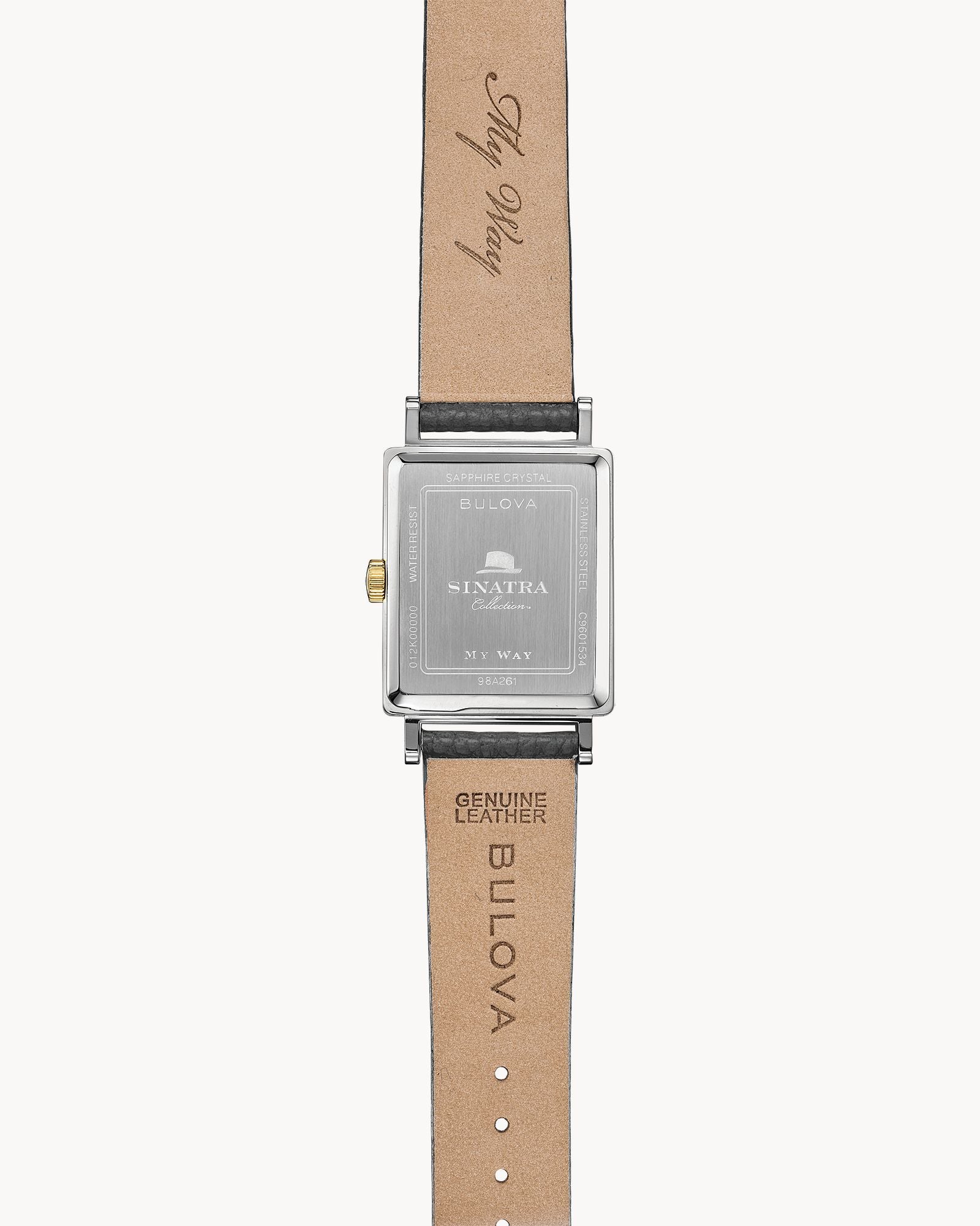 Reloj Bulova Frank Sinatra “My Way” 98A261 Hombre Automático Acero Esfera Negra Correa Cuero