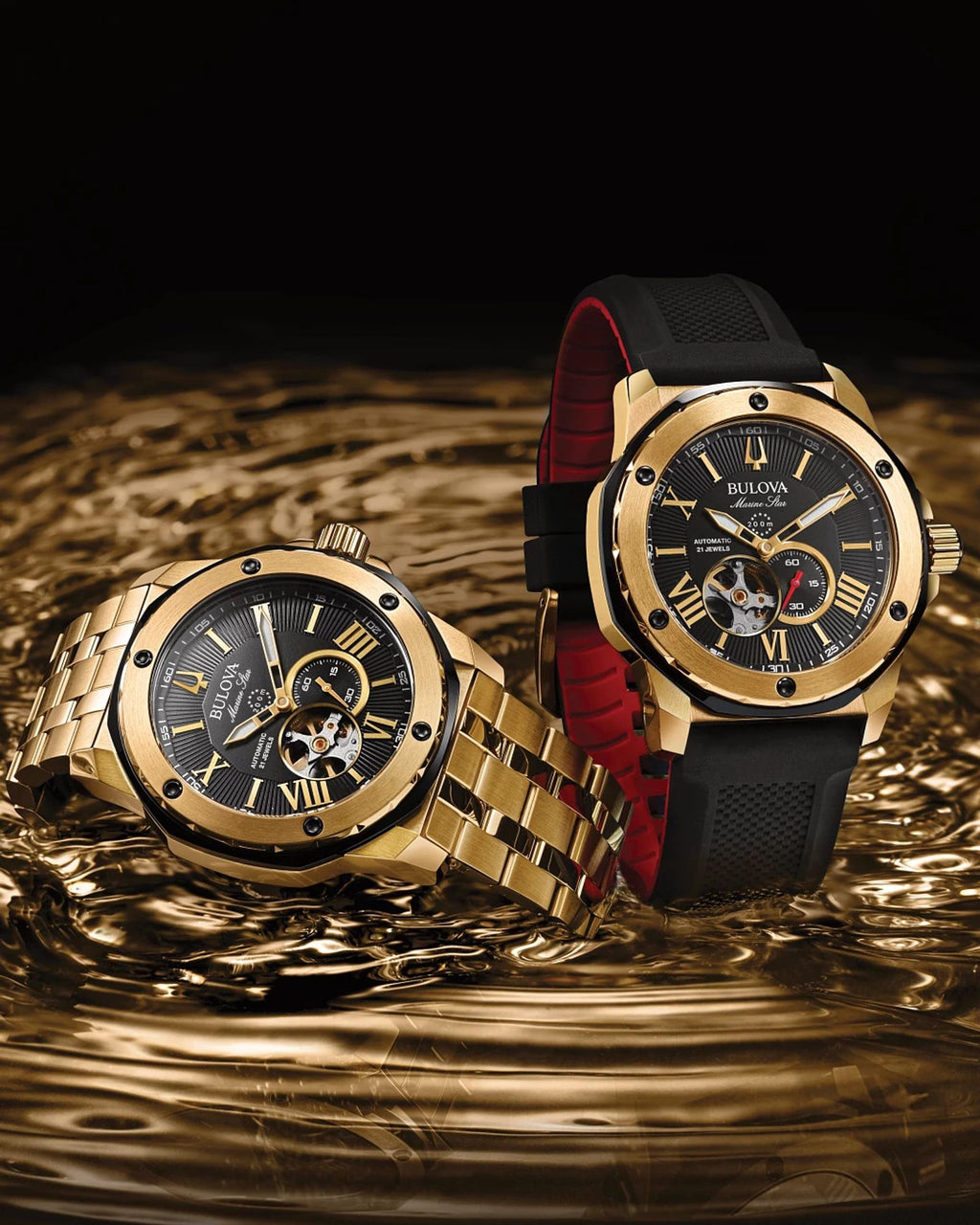 Bulova Marine Star 98A272 Reloj Automático Hombre Dorado Negro