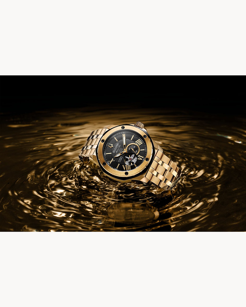 Reloj Bulova Marine Star 98A273 Automático Dorado Open Heart