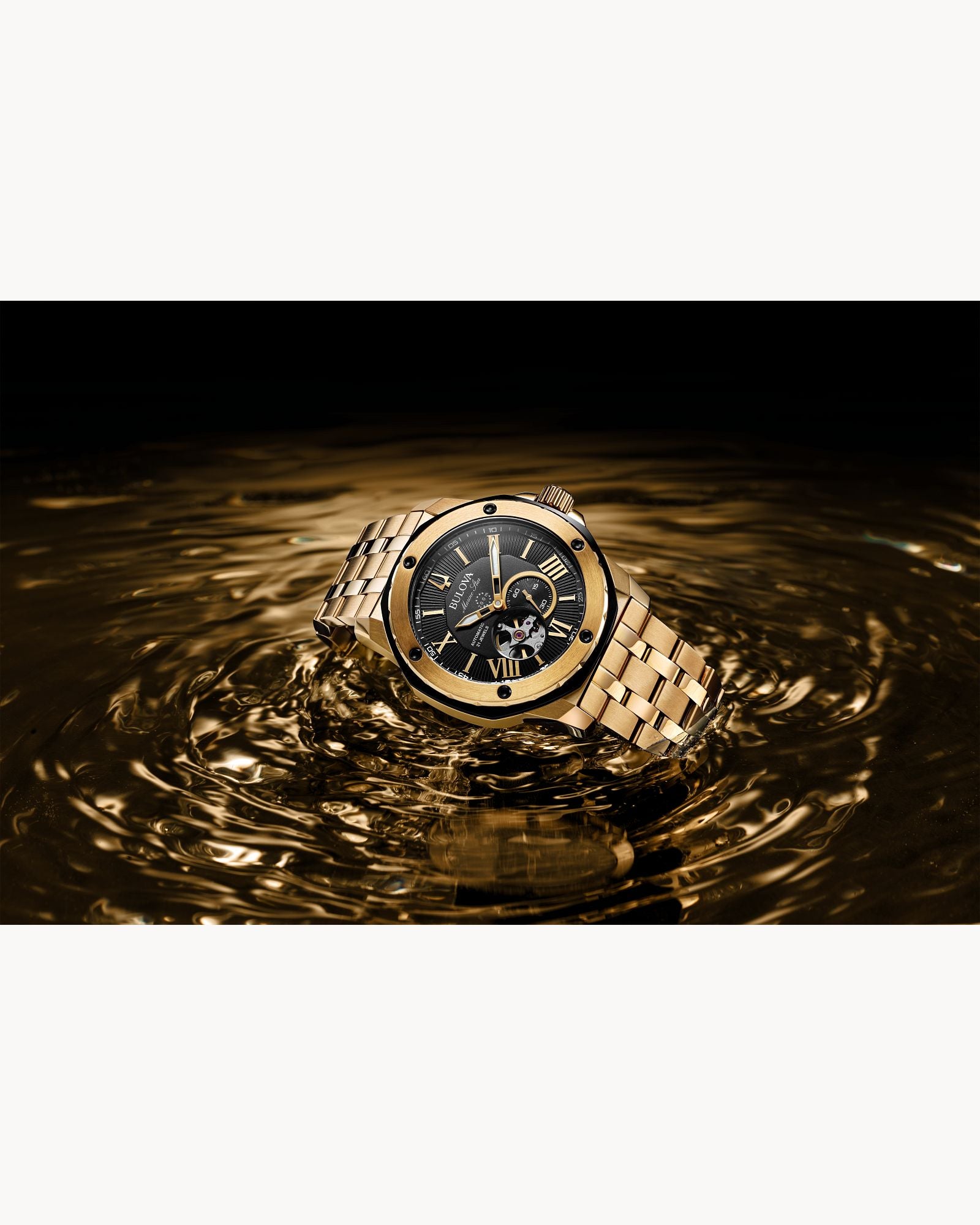 Reloj Bulova Marine Star 98A273 Automático Dorado Open Heart