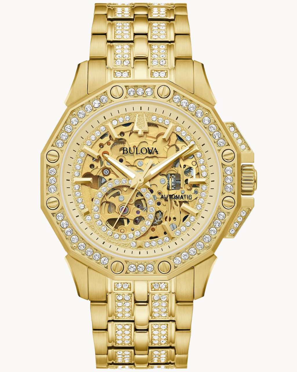 Reloj Bulova Octava 98A292 Hombre Automático Skeleton Acero Dorado con Cristales