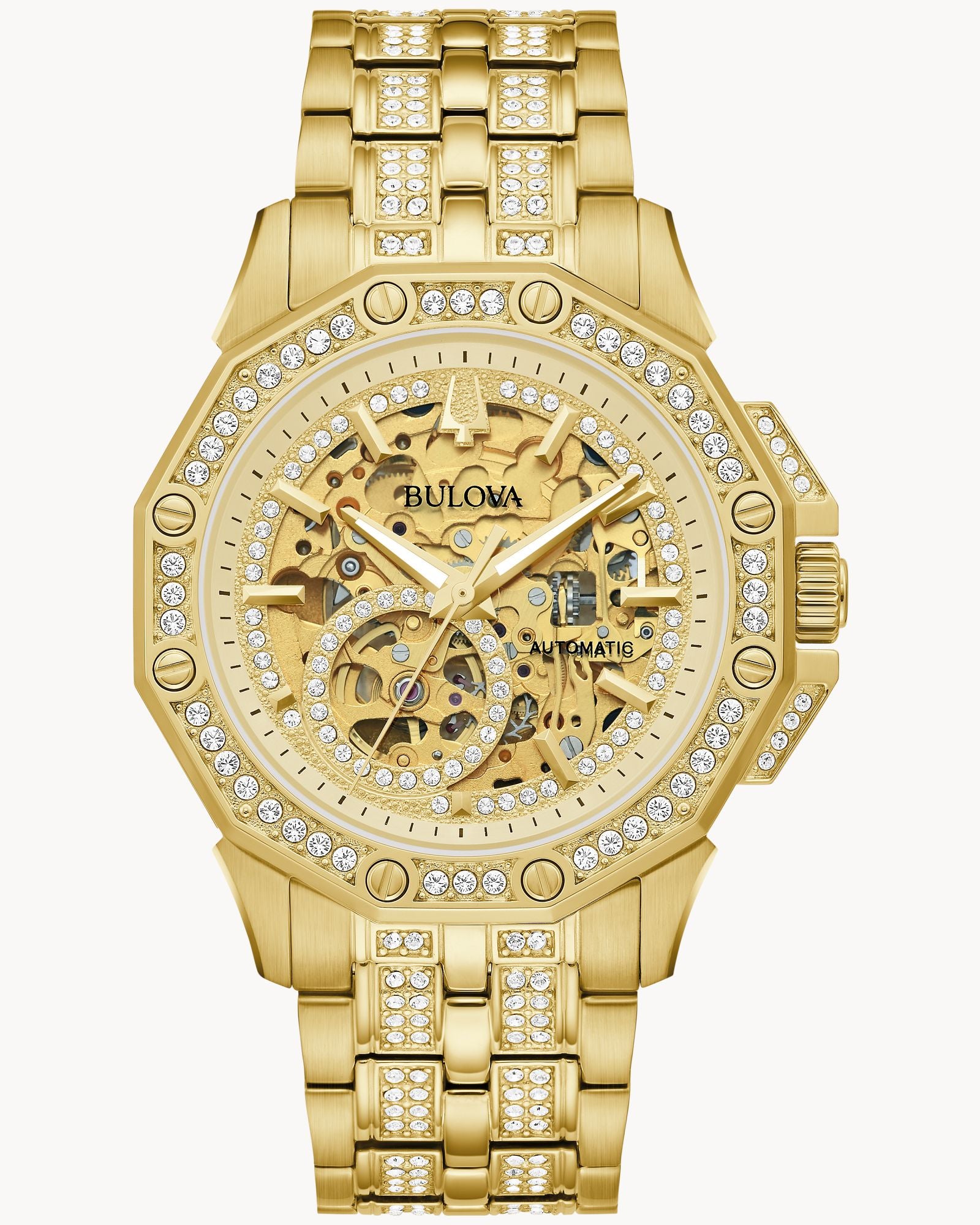 Reloj Bulova Octava 98A292 Hombre Automático Skeleton Acero Dorado con Cristales