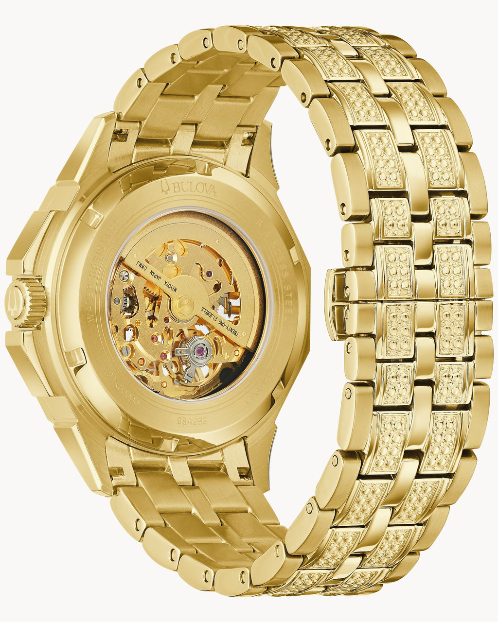 Reloj Bulova Octava 98A292 Hombre Automático Skeleton Acero Dorado con Cristales
