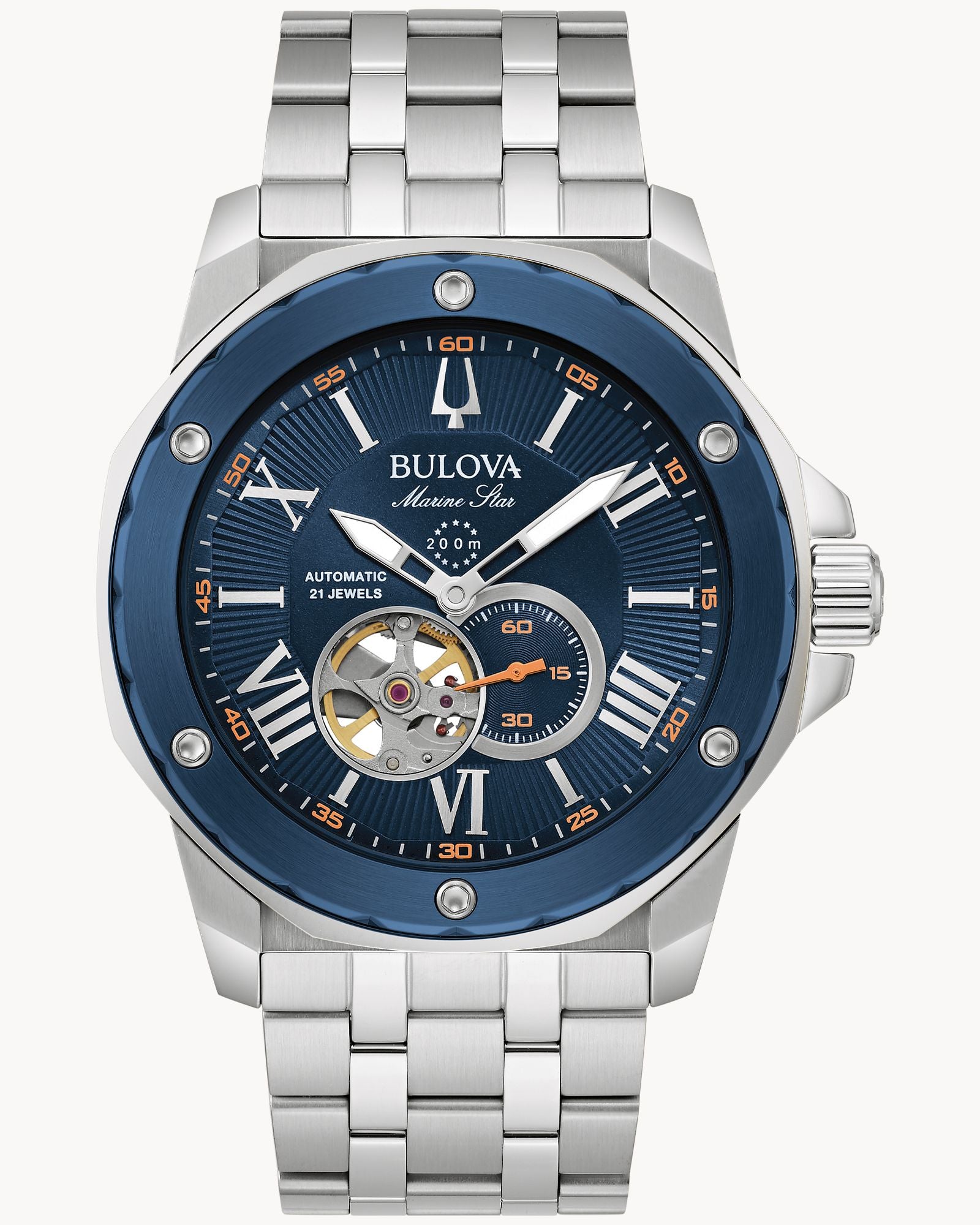Reloj Bulova Marine Star 98A302 Automático Open Heart Azul