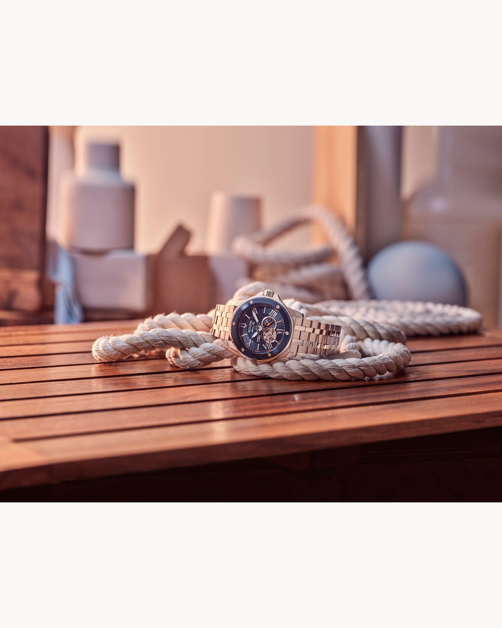 Reloj Bulova Marine Star 98A302 Automático Open Heart Azul