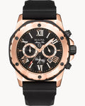 Reloj Bulova Marine Star 98B104 Hombre Cronógrafo Acero Oro Rosa Esfera Negra Correa Caucho