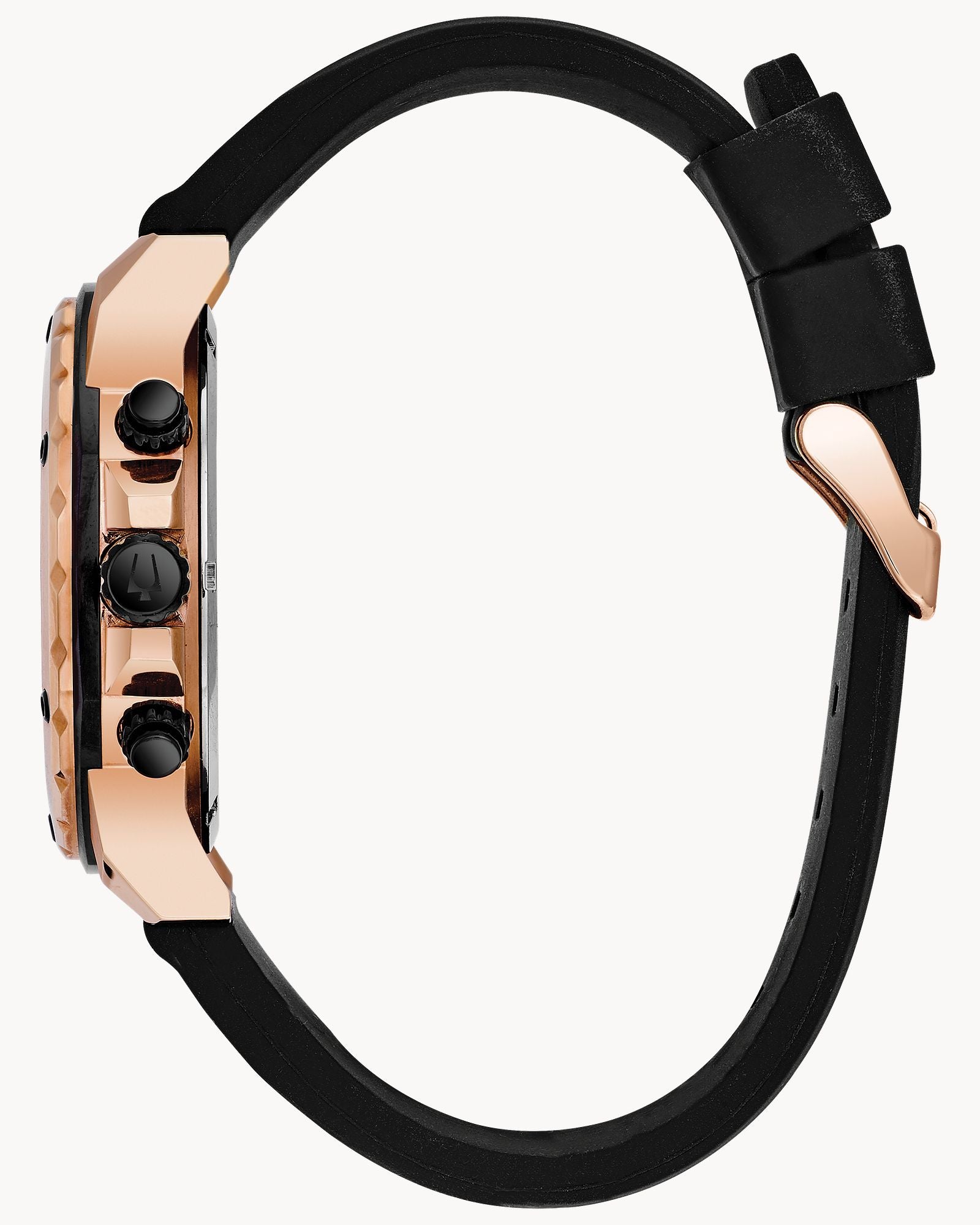 Reloj Bulova Marine Star 98B104 Hombre Cronógrafo Acero Oro Rosa Esfera Negra Correa Caucho