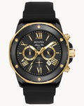 Reloj Bulova Marine Star 98B278 Hombre Cronógrafo Acero Negro y Dorado Esfera Negra Correa Caucho Negro