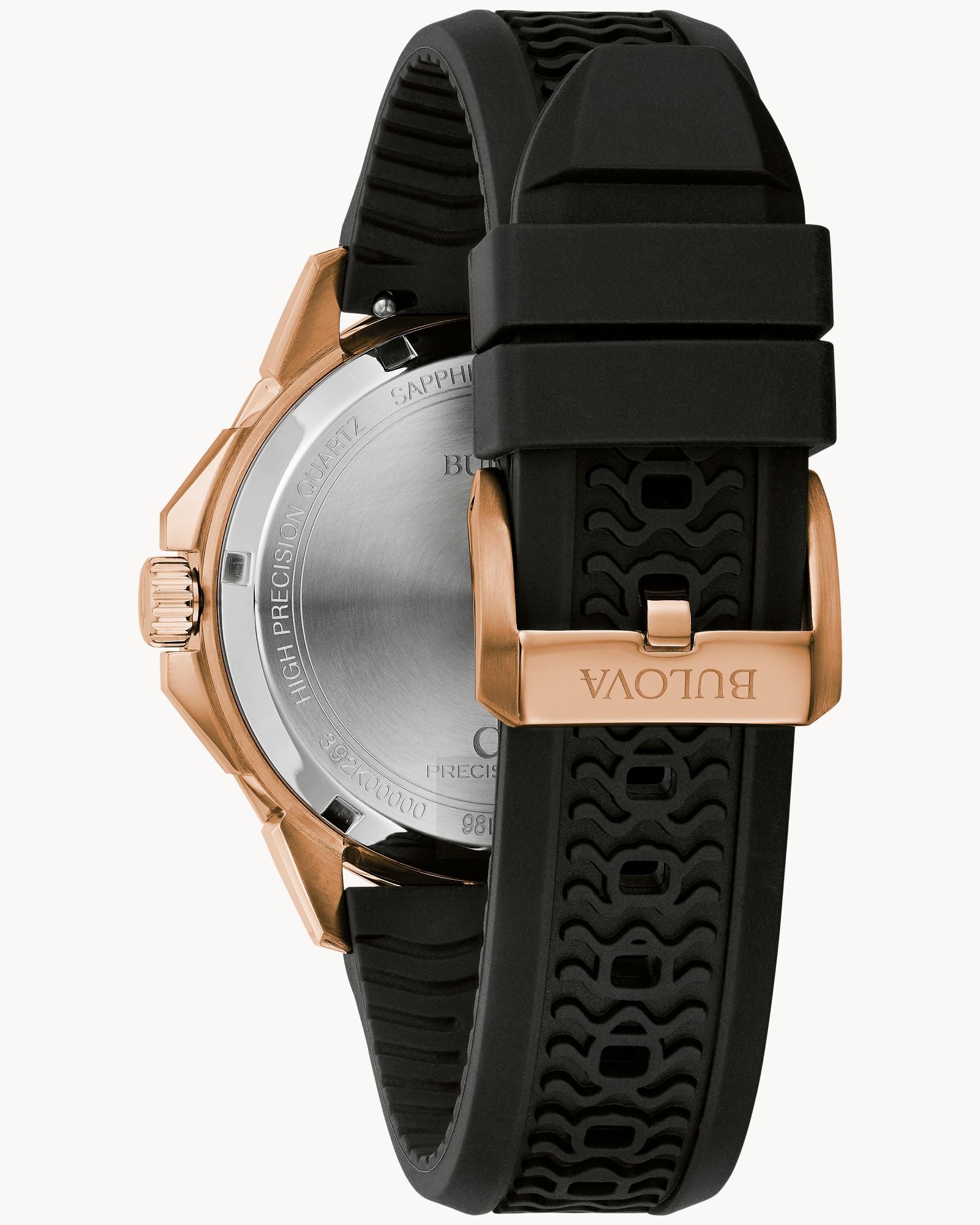 Reloj Bulova Marine Star Precisionist 98B421 Hombre Acero Rose Gold Esfera Marrón Correa Caucho Negro 262 kHz