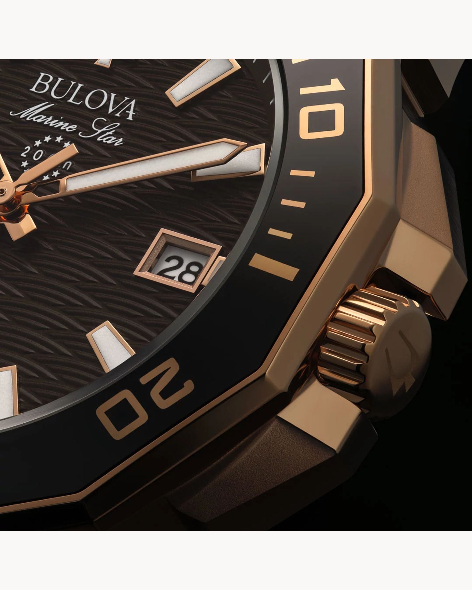 Reloj Bulova Marine Star Precisionist 98B421 Hombre Acero Rose Gold Esfera Marrón Correa Caucho Negro 262 kHz
