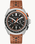 Reloj Bulova Racer 98B427 Hombre Cronógrafo Acero Inoxidable Esfera Negra Detalles Naranja Correa Cuero Marrón