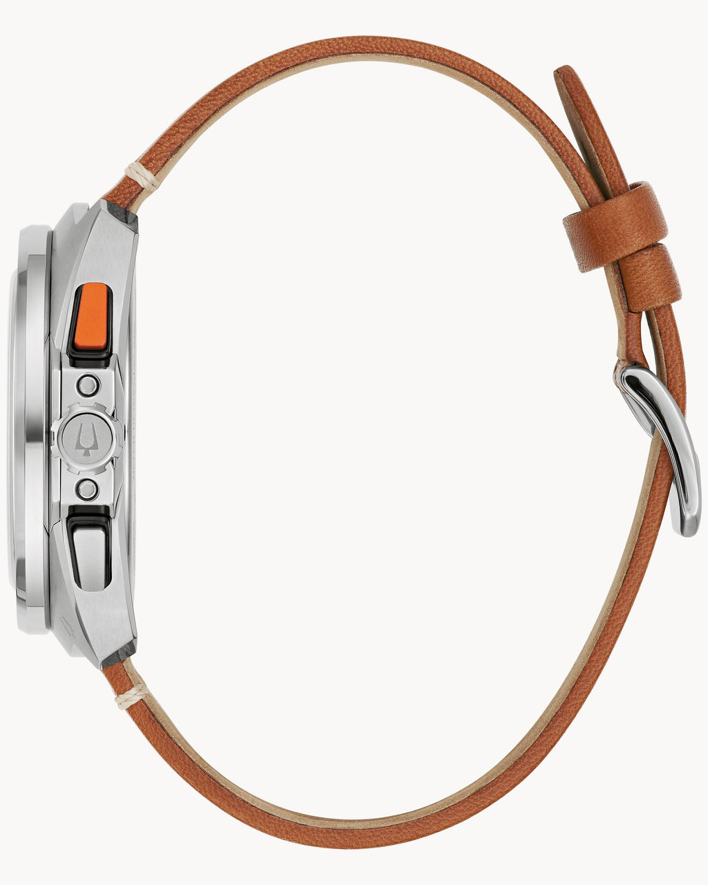 Reloj Bulova Racer 98B427 Hombre Cronógrafo Acero Inoxidable Esfera Negra Detalles Naranja Correa Cuero Marrón