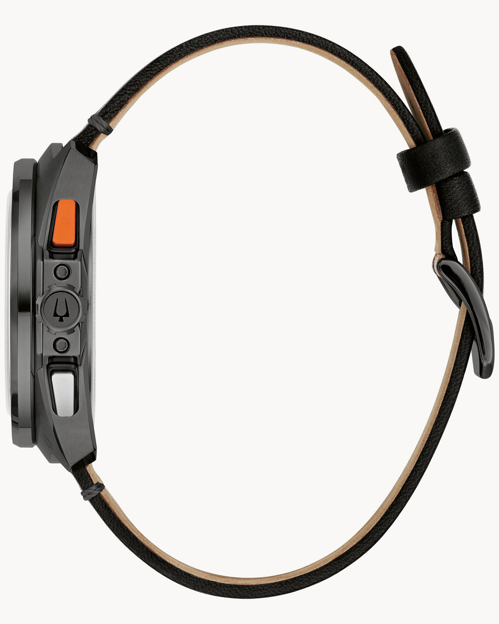 Reloj Bulova Racer 98B428 Hombre Cronógrafo Acero Negro Esfera Negra Detalles Naranja Correa Cuero