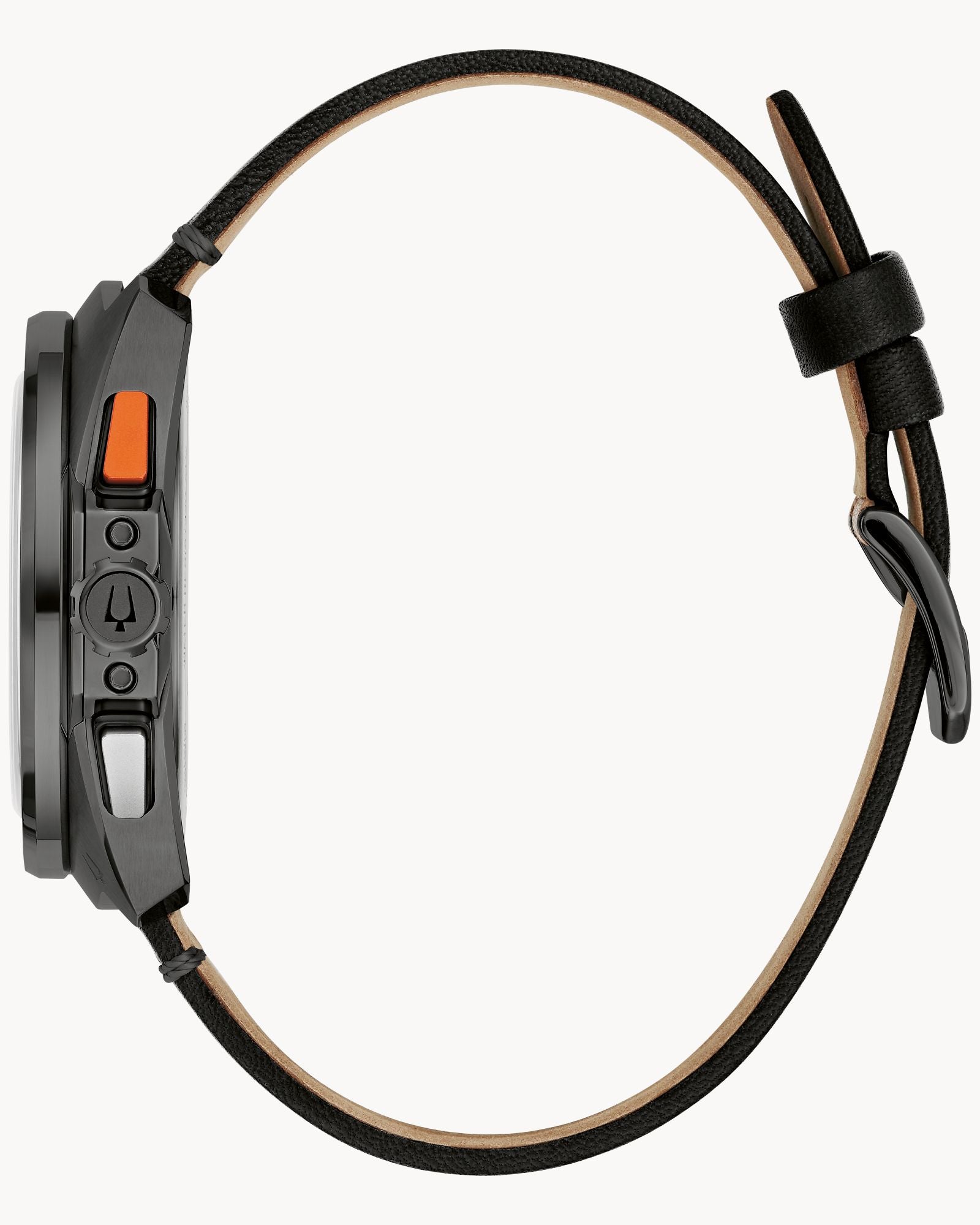 Reloj Bulova Racer 98B428 Hombre Cronógrafo Acero Negro Esfera Negra Detalles Naranja Correa Cuero