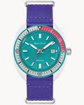 Reloj Bulova Snorkel 98B447 Unisex Esfera Turquesa Correa NATO Púrpura