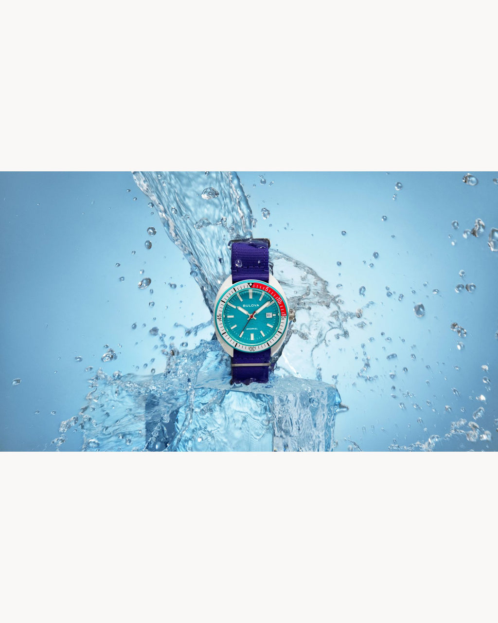 Reloj Bulova Snorkel 98B447 Unisex Esfera Turquesa Correa NATO Púrpura