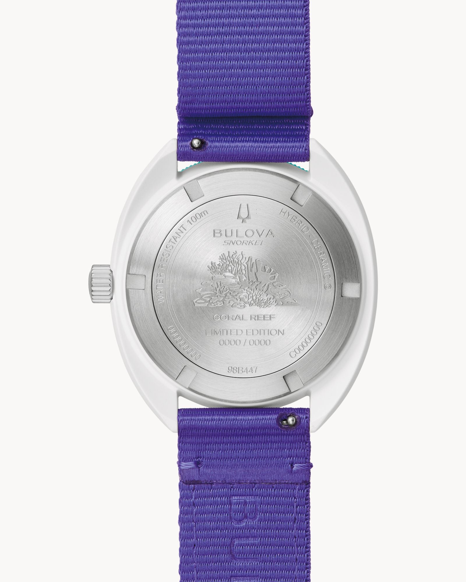 Reloj Bulova Snorkel 98B447 Unisex Esfera Turquesa Correa NATO Púrpura