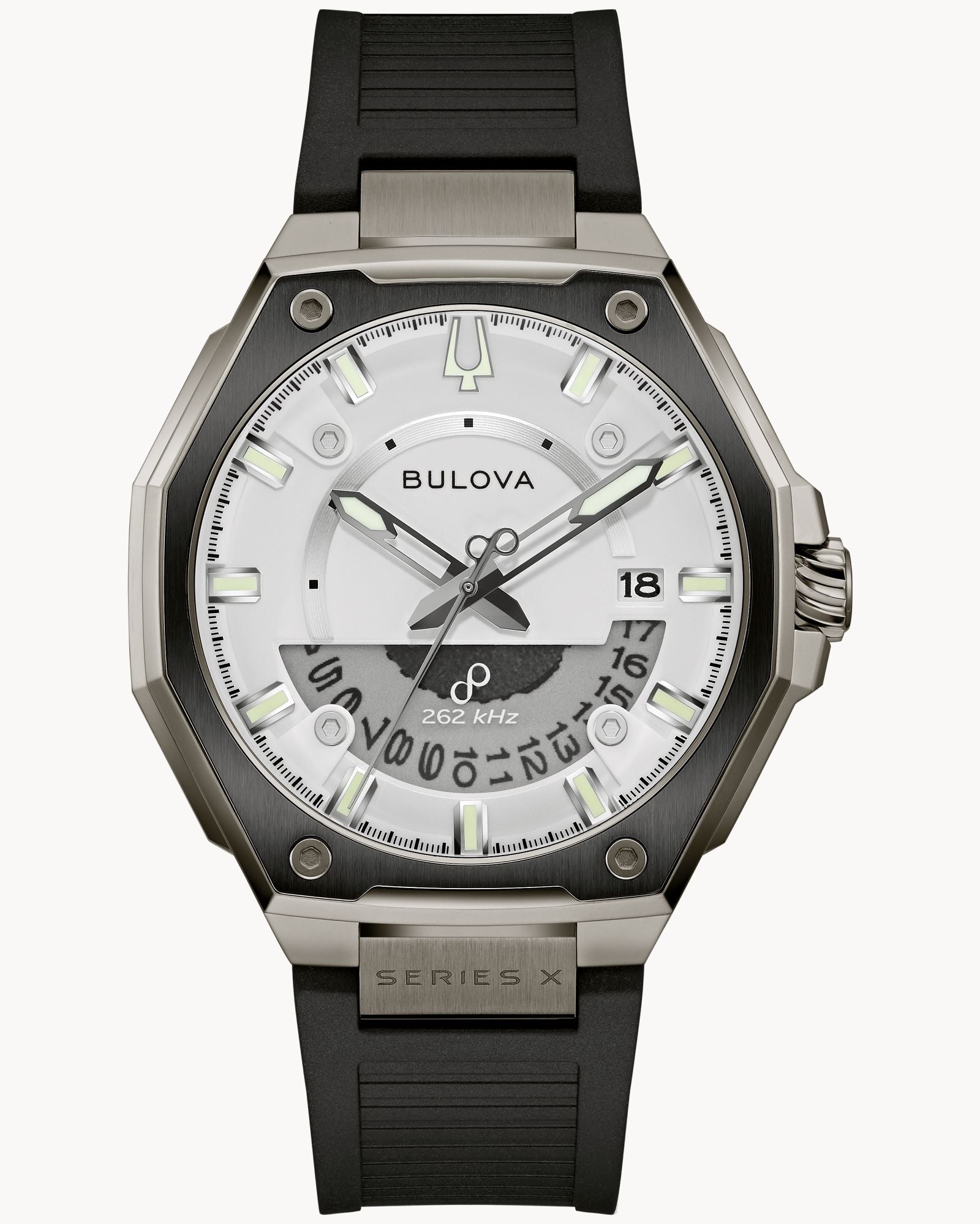 Reloj Bulova Series X 98B457 Hombre Precisionist 262 kHz Acero Inoxidable Esfera Blanca Correa Caucho Negro