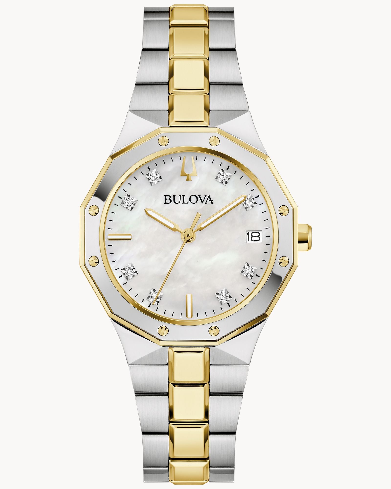 Reloj Bulova Prestige 98P234 Mujer Acero Bicolor Dorado Plateado Esfera Nácar con Cristales